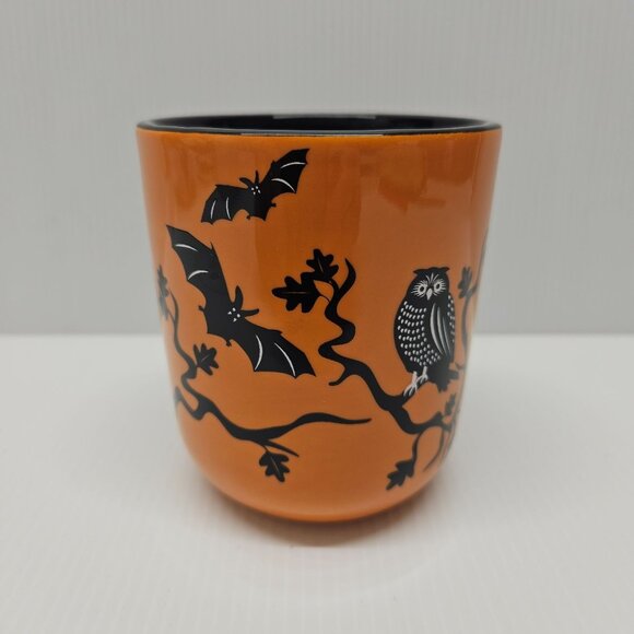 Halloween Harry and David Orange Ceramic Mug With Witch Bat Owl and Cat 2012 - Picture 3 of 5